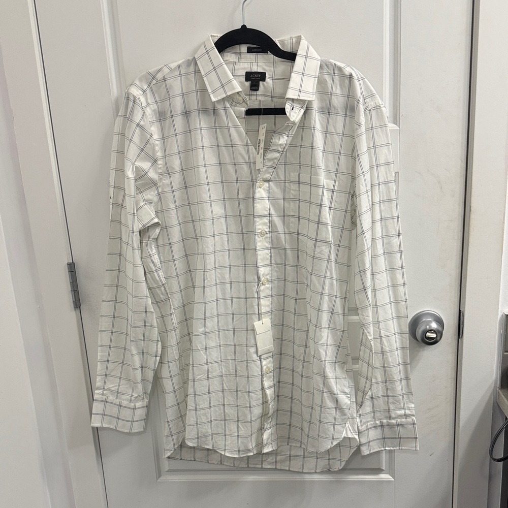 J‎ Crew Men's White Checkered Shirt Ludlow Size Large New